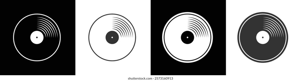 Gramophone vinyl record symbol, Simple icon vector retro gray vinyl record. Vinyl Record icon vector,  Vector illustration of a vinyl in black, white and transparent background. Eps10