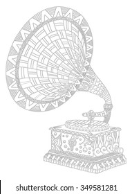 Gramophone. Zentangle stylized. Pattern. Vector illustration. Freehand pencil. Hand drawn.
