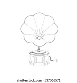 Gramophone.Isolated on white background.Vector outline illustration. Front view.