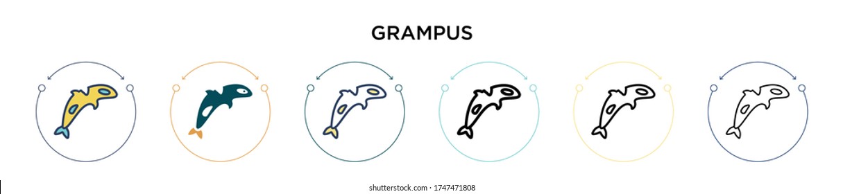 Grampus icon in filled, thin line, outline and stroke style. Vector illustration of two colored and black grampus vector icons designs can be used for mobile, ui, web