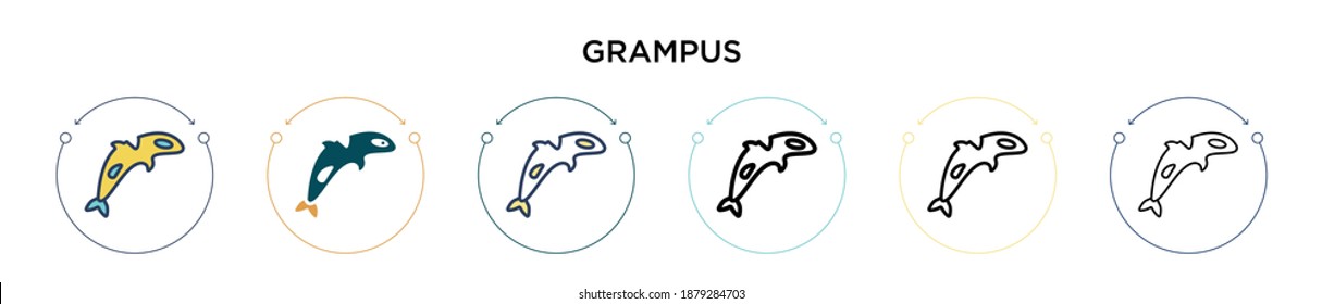 Grampus icon in filled, thin line, outline and stroke style. Vector illustration of two colored and black grampus vector icons designs can be used for mobile, ui, web