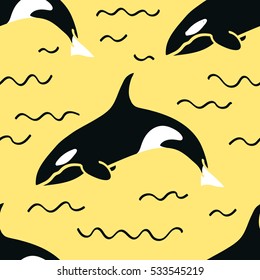 grampus Killer whale seamless pattern animal background
