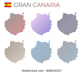 Gran Canaria dotted map set. Map of Gran Canaria in dotted style. Borders of the island filled with beautiful smooth gradient circles. Artistic vector illustration.