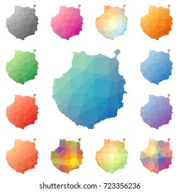 Gran Canaria geometric polygonal, mosaic style island maps collection. Bright abstract tessellation, low poly style, modern design. Gran Canaria polygonal maps for your infographics or presentation.