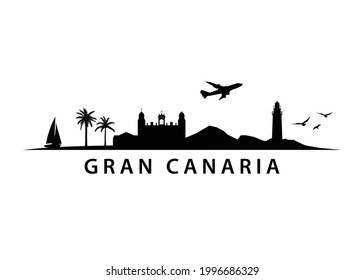 Gran Canaria, Spanish Island Landscape Vector Silhouette