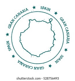Gran Canaria vector map. Retro vintage insignia with island map. Distressed travel stamp with Gran Canaria text wrapped around a circle and stars. Gran Canaria map vector illustration.
