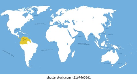 Gran Colombia the largest borders map on all world with all sea and ocean names