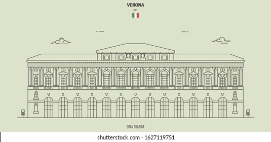 Gran Guardia Palace in Verona, Italy. Landmark icon in linear style