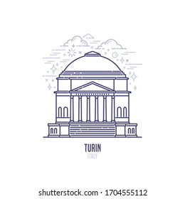 Gran Madre di Dio - an iconic landmark located in Turin, region of Piedmont, Italy. A beautiful church in Neoclassic-style. City sight vector icon in simple thin line art style