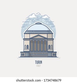 Gran Madre di Dio - an iconic landmark located in Turin, region of Piedmont, Italy. A beautiful church in Neoclassic-style. City sight vector icon in simple thin line art style