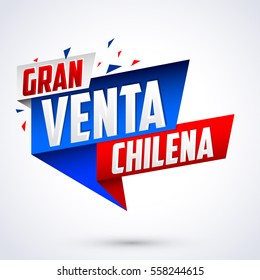 Gran venta Chilena - chileno grande venda texto espanhol, vetor bandeira promocional colorida moderna