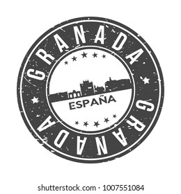 Granada Andalucia España Europa Stamp Logo Icon Symbol Design Skyline City.