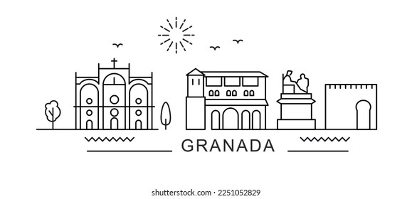 Granada City Line View. Poster print minimal design.