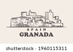 Granada cityscape sketch hand drawn ,spain vector illustration