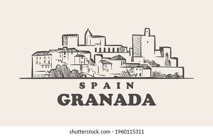 Granada cityscape sketch hand drawn ,spain vector illustration