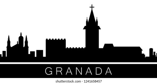 Granada detailed skyline. Vector postcard illustration