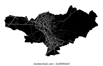 Granada map. Detailed vector map of Granada city administrative area. Cityscape poster metropolitan aria view. Black land with white streets, roads and avenues. White background.