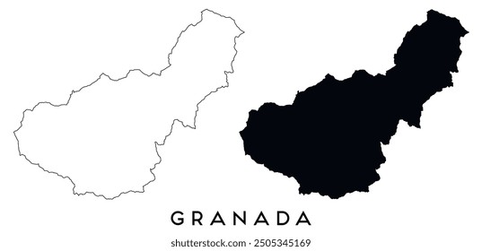 Granada map outline and black silhouette vector