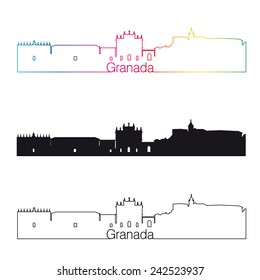 Granada skyline linear style with rainbow in editable vector file