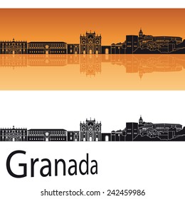 Granada skyline in orange background in editable vector file