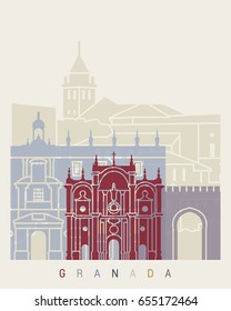 Granada skyline poster in editable vector file