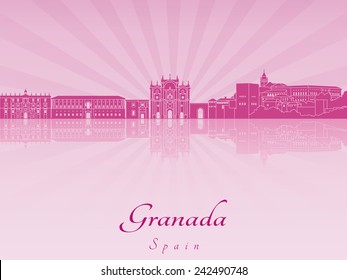 Granada skyline in purple radiant orchid in editable vector file