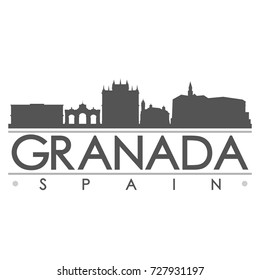 Granada Skyline Silhouette Design City Vector Art