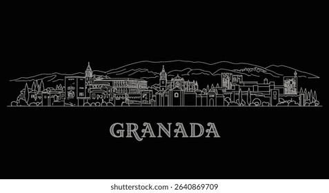 Granada Skyline with Spain White Line Art.