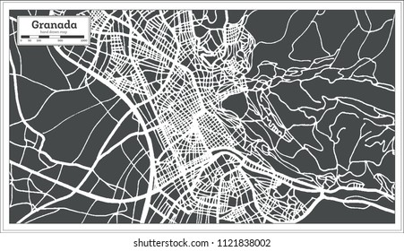 Granada Spain City Map in Retro Style. Outline Map. Vector Illustration.