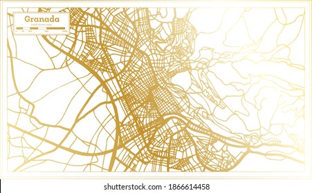 Granada Spain City Map in Retro Style in Golden Color. Outline Map. Vector Illustration.