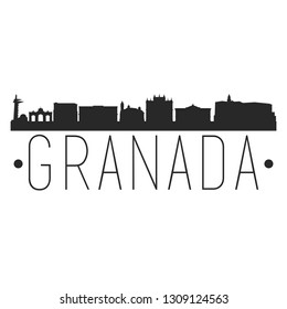 Granada Spain. City Skyline. Silhouette City. Design Vector. Famous Monuments.