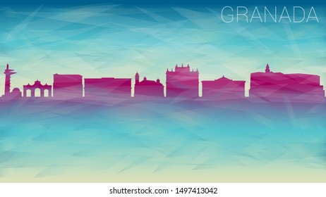 Granada Spain City Skyline vector Silhouette. Broken Glass Abstract Geometric Dynamic Textured. Banner Background. Colorful Shape Composition.