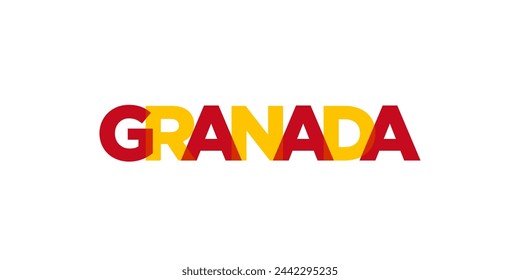 Granada in the Spain emblem. The design features a geometric style, vector illustration with bold typography in a modern font. The graphic slogan lettering.