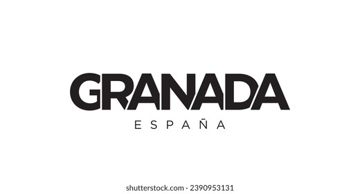 Granada in the Spain emblem for print and web. Design features geometric style, vector illustration with bold typography in modern font. Graphic slogan lettering isolated on white background.