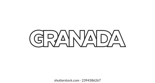 Granada in the Spain emblem for print and web. Design features geometric style, vector illustration with bold typography in modern font. Graphic slogan lettering isolated on white background.