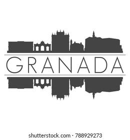 Granada Spain Europe Skyline Vector Art Mirror Silhouette Emblematic Buildings