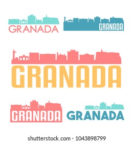 Granada Spain Flat Icon Skyline Vector Silhouette Design Set Logo.