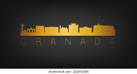 Granada, Spain Gold Skyline City Silhouette Vector. Golden Design Luxury Style Icon Symbols. Travel and Tourism Famous Buildings.