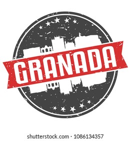 Granada Spain Round Travel Stamp Icon Skyline City Design Seal Badge Illustration Clipart.