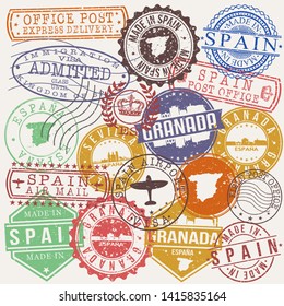 Granada Spain Set of Stamps. Travel Stamp. Made In Product. Design Seals Old Style Insignia.