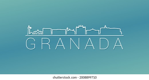 Granada, Spain Skyline Linear Design. Flat City Illustration Minimal Clip Art. Background Gradient Travel Vector Icon.