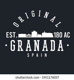 Granada, Spain Skyline Original. A Logotype Sports College and University Style. Illustration Design Vector.