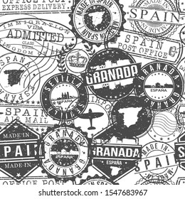 Granada Spain Stamps Background. City Stamp Vector Art. Postal Passport Travel. Design Set Pattern.