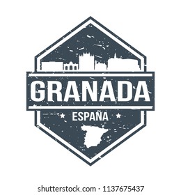 Granada Spain Travel Stamp Icon Skyline City Design Tourism. Seal Passport Vector.