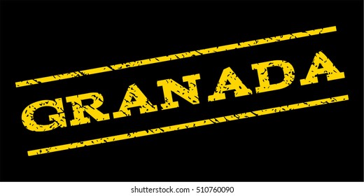 Granada watermark stamp. Text caption between parallel lines with grunge design style. Rubber seal stamp with dust texture. Vector yellow color ink imprint on a blue background.