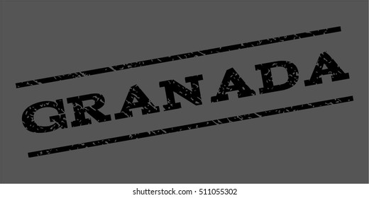 Granada watermark stamp. Text caption between parallel lines with grunge design style. Rubber seal stamp with scratched texture. Vector black color ink imprint on a gray background.