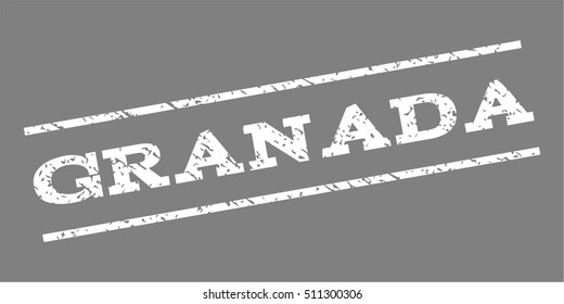 Granada watermark stamp. Text caption between parallel lines with grunge design style. Rubber seal stamp with unclean texture. Vector white color ink imprint on a gray background.