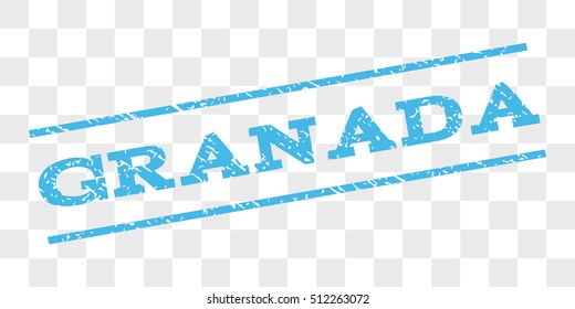 Granada watermark stamp. Text caption between parallel lines with grunge design style. Rubber seal stamp with scratched texture. Vector light blue color ink imprint on a chess transparent background.