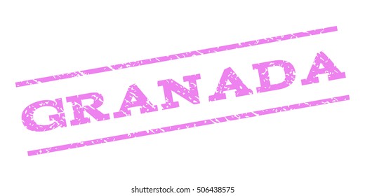 Granada watermark stamp. Text tag between parallel lines with grunge design style. Rubber seal stamp with unclean texture. Vector violet color ink imprint on a white background.