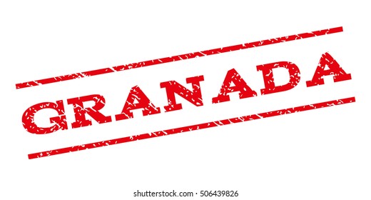 Granada watermark stamp. Text tag between parallel lines with grunge design style. Rubber seal stamp with unclean texture. Vector red color ink imprint on a white background.